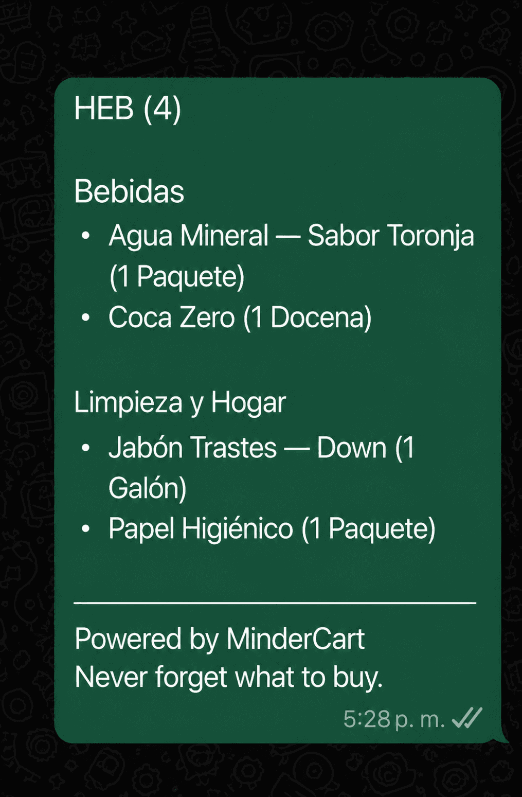 Lista de HEB compartida por WhatsApp